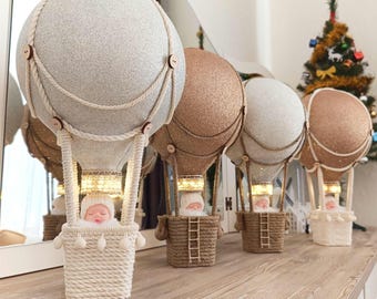 Centro de mesa con globo aerostático brillante: decoración para baby shower, móvil para la habitación del bebé.