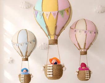 Personalized Hot Air Balloon Nursery Decor | Felt Travel Balloon | Hanging Mobile | Baby Gift