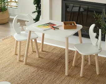 Montessori Kids Table and Chair Set: Wooden Activity Furniture
