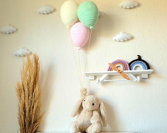 Flying Bunny and Balloons Nursery Decor | Baby Mobile | Baby Shower Gift | Hanging Wall Decoration