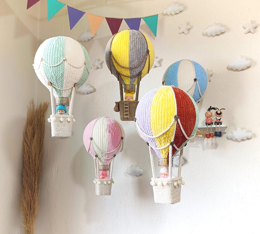 Knitted Hot Air Balloon | Baby Mobile | Nursery Decor | Baby Shower ...