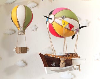 Custom Hot Air Balloon And Airship Nursery Decor | Baby Mobile | Personalized Baby Shower Gift