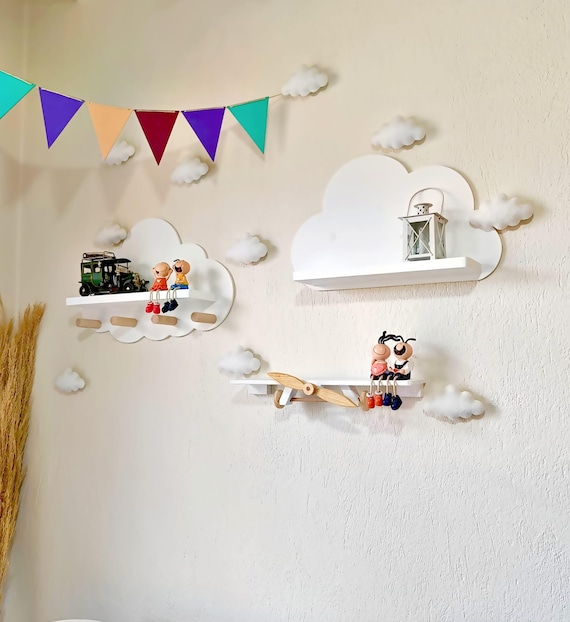 Clouds And Plane Shelves Set | Nursery Decor | Nursery Wall Art | Montessori Shelf | Baby Gift