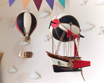 Hot Air Balloon Nursery Decor | Wooden Airship | Custom Name Baby Mobile | Personalized Baby Gift