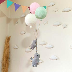 Felt Elephant & Balloon Nursery Mobile: Baby Room Decor