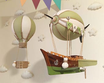 Airship & Hot Air Balloon Decor | Steampunk Nursery Decor | Baby Mobile | Personalized Birthday Gift