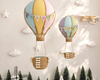 Personalized Hot Air Balloon Nursery Decor | Felt Travel Balloon | Hanging Mobile | Baby Gift