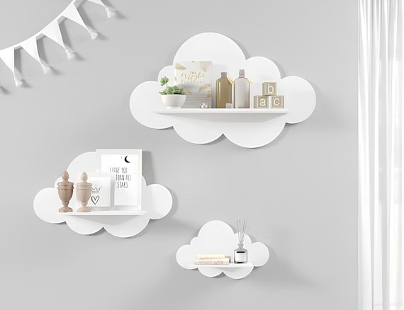 Cloud Wall Shelf Set: Wooden Nursery Decor, Kids Room Shelves