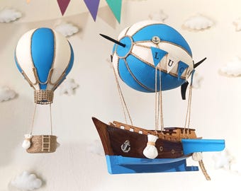 Personalized Airship And Hot Air Balloon Nursery Decor | Baby Mobile | Hanging Home Decoration