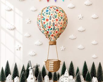 Floral Hot Air Balloon Decor | Baby Room Wall Hanging | Whimsical Nursery Decoration | Baby Gift