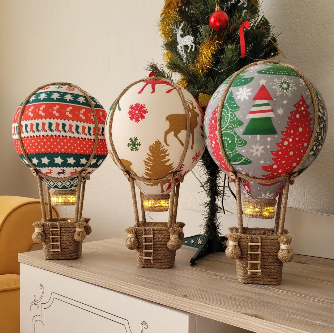Handmade Christmas Hot Air Balloon Decor: LED Velvet Ornament - Etsy