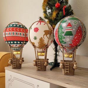 Handmade Christmas Hot Air Balloon Decor: LED Velvet Ornament