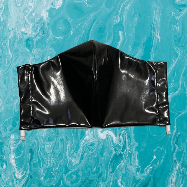 Shiny black face mask, wet look face mask, black pvc face mask, latex face mask, black latex mask