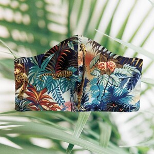 Vintage fabric face mask, jungle face mask, rainforest face mask, tropical face mask, vintage cotton, jungle fabric, tropical print