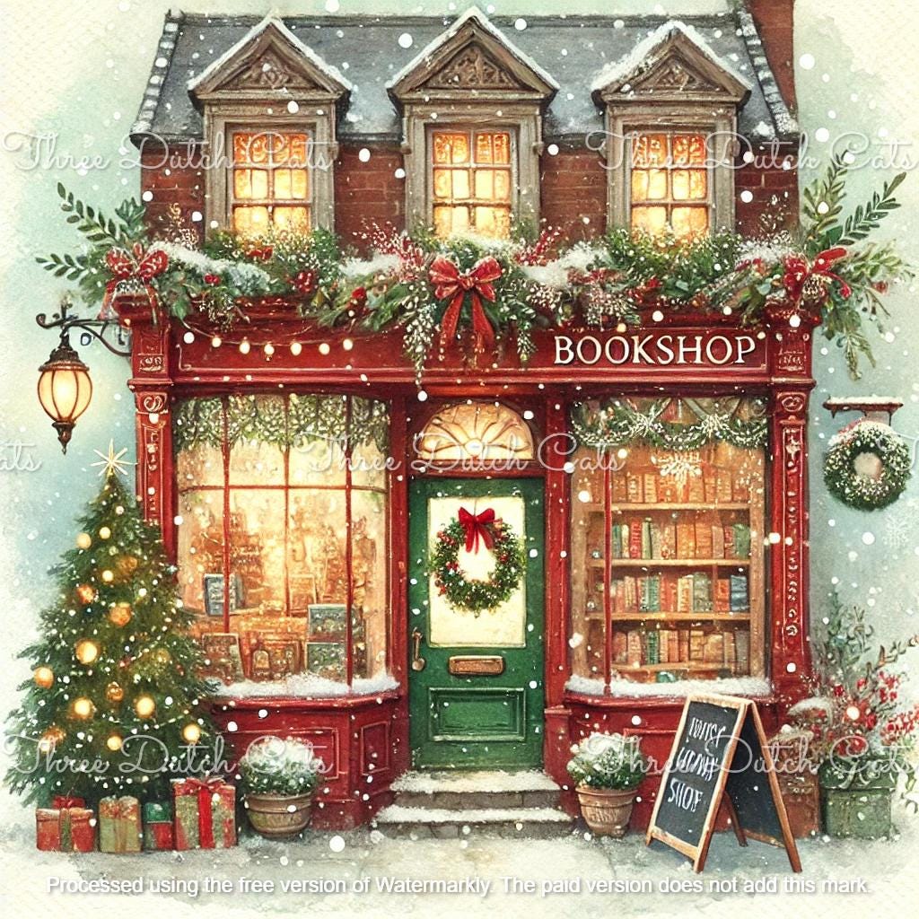 Christmas Cozy Stores - Watercolor Bookstore Clipart Bundle, PNG ...