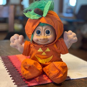 Vintage Russ Berrie Troll Kidz Halloween Troll Doll Jack-O-Lantern