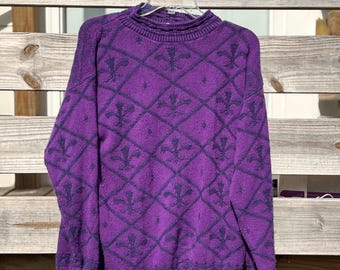 Vintage Purple Fleaur De Lis Sweater Size M