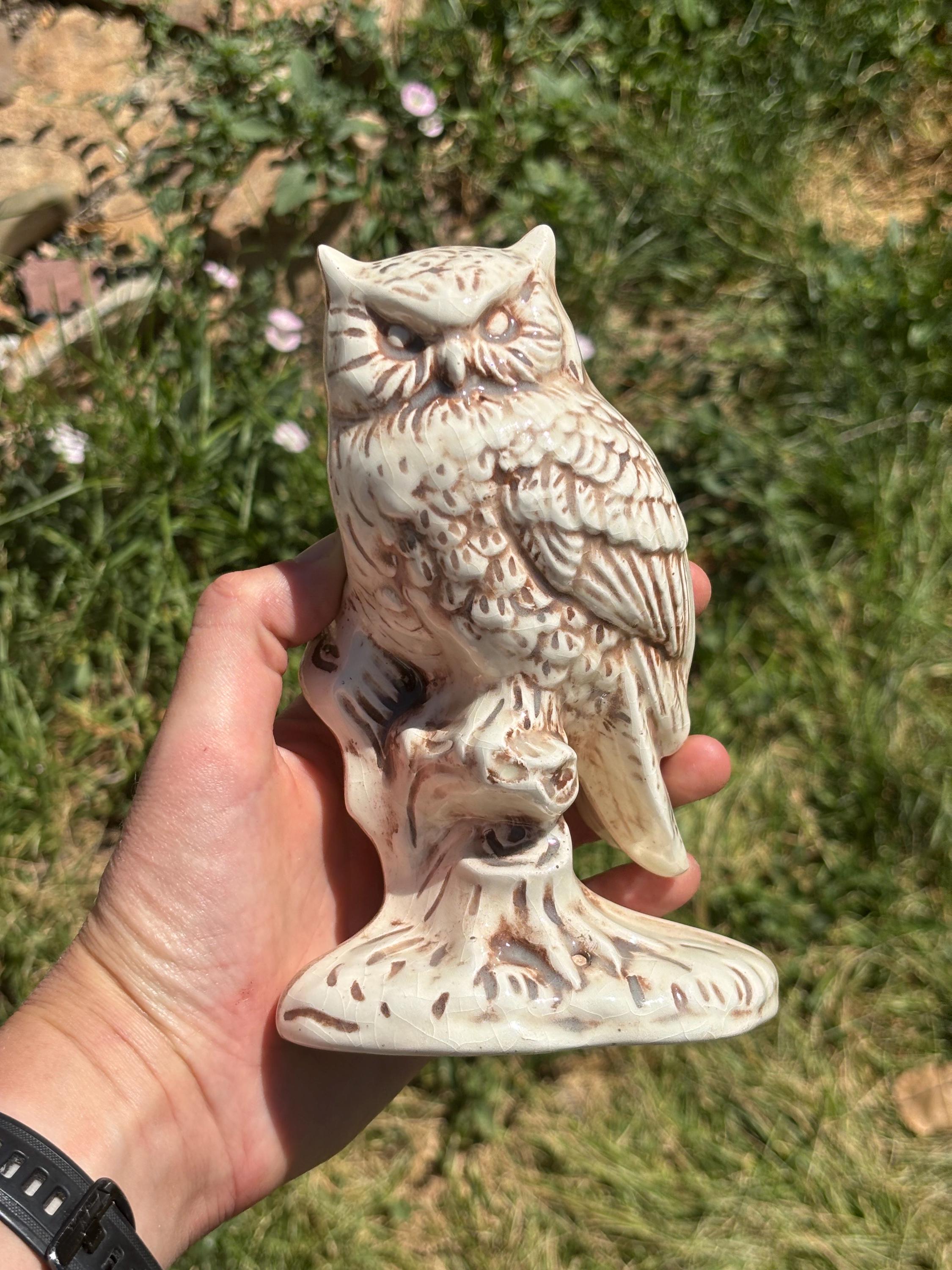 Vintage 1980s Hand Glazed Ceramic Owl Figure Home Decor
