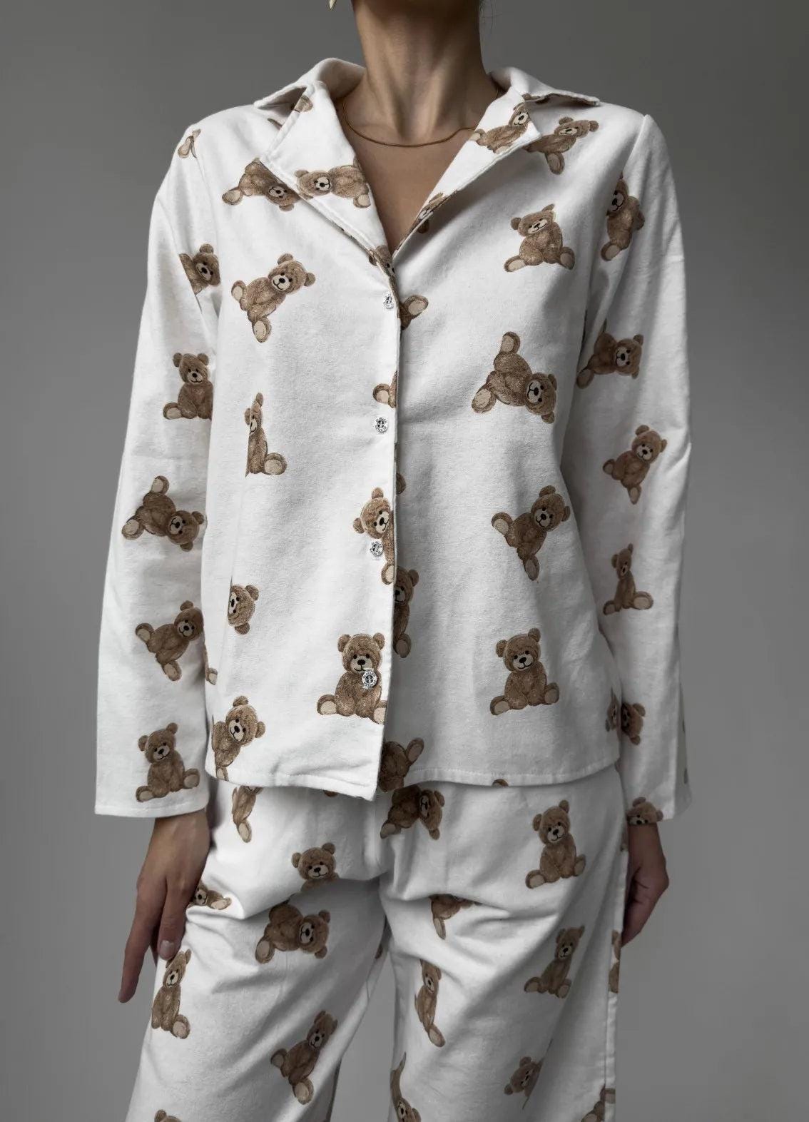 Organic cotton pajama | Everyday pajama | Soft pajama | Shorts pajama | T-shirt pajama | Teddy flannel women's cotton pajama, white