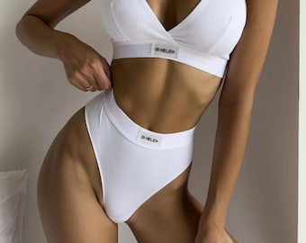 Organic Cotton Lingerie Set | White Thong Panties