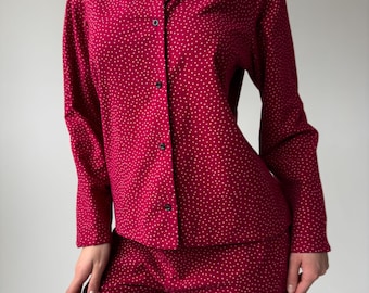 Burgundy Polka Dot Cotton Pajama Set | Long Sleeve Women's Sleepwear