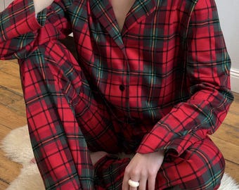 Cotton Pajama Set | Red Plaid Long Sleeve Sleepwear | Philadelphia Pajamas