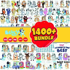Perro azul y amigos Png, Fácil de usar, Personajes de dibujos animados Cliparts, Png en capas por colores, Svg transparente, Archivos de corte para Cricut, Cumpleaños de perro azul
