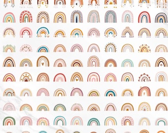 100 Boho Rainbow Png BUNDLE, Cute Rainbow Svg, Boho Rainbow Clipart, Rainbow Png, Hand Drawn Rainbow, Boho Stickers, Png, Digital Download