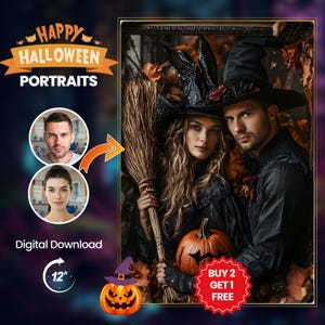 Gruseliges Portrait: Einzigartige Gruselige Paar Portrait Kunst für Halloween Dekor, Perfektes Geschenk für Paare & Geister Liebhaber