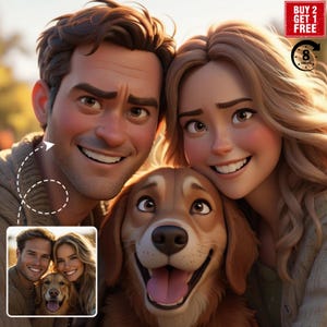 Valentine's Day Custom Portrait | Pixar Style Cartoon Portrait Gift for Couples | Personalized Digital Art | Family Photo | Valentines Gift