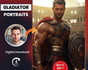 Gladiatorporträtt: Anpassat gladiatorporträtt, unik konst för våldsamma manliga krigare och väggdekor | Ansiktsbyte