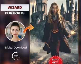 Custom Wizard Girl Portrait - Unique Birthday Gift, Fantasy Art for Girls, Enchanted Wizard Artwork, Personalized Character Illustration