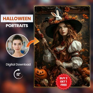 Halloween Woman Portrait, Personalized Portraits, Custom Halloween Portrait from Photo, Halloween Gifts