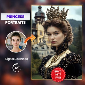 Custom Princess Portrait, Personalized Portraits, Custom Queen Portrait from Photo, Gift For Mom, Birthday Gifts