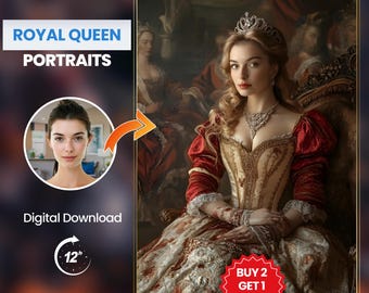 Custom Royal Queen Portrait | Personalized Wall Art, Unique Home Decor, Gift for Her, Elegant Artwork, Customizable Design