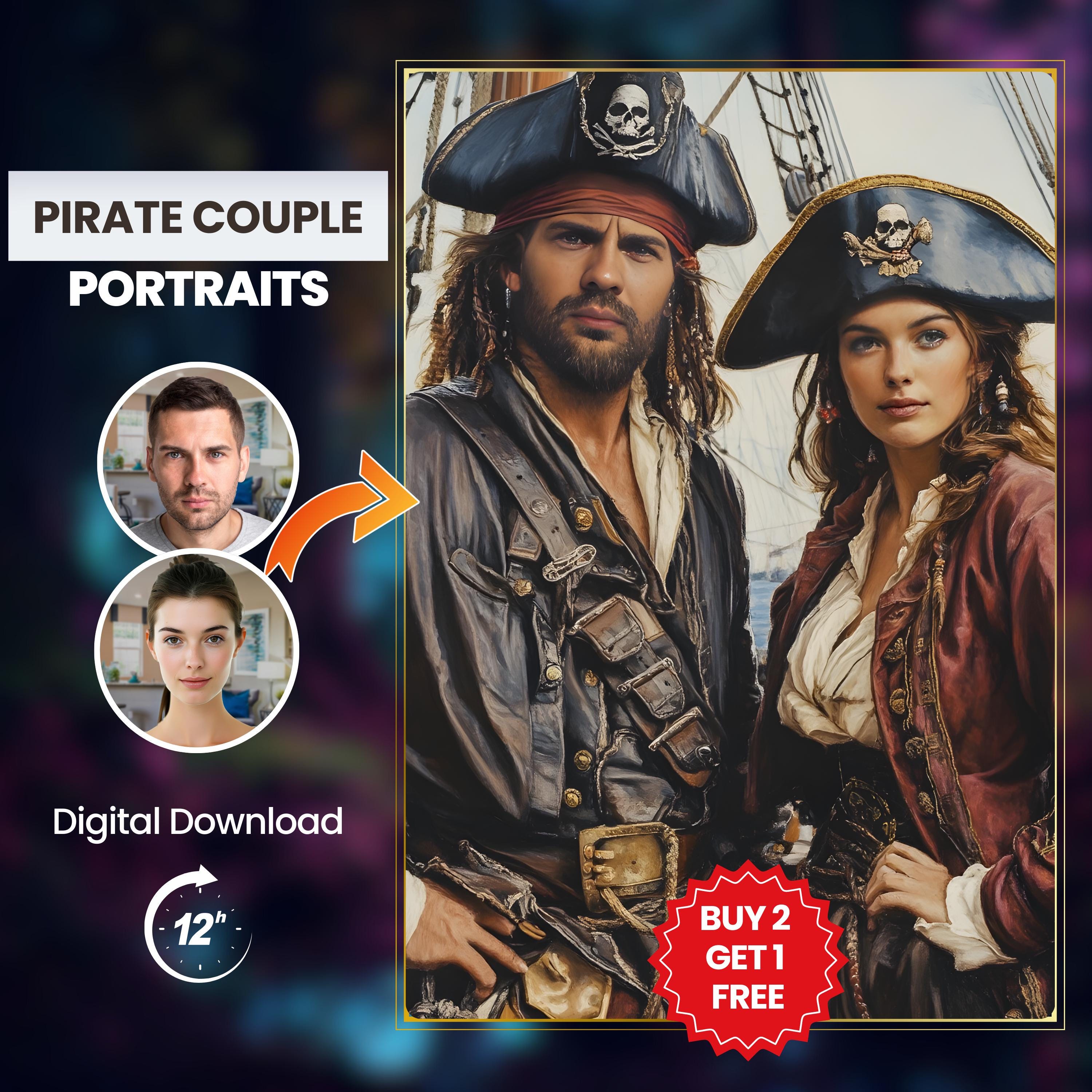 Pirate Couple Portrait: Unique Pirate Wall Decor
