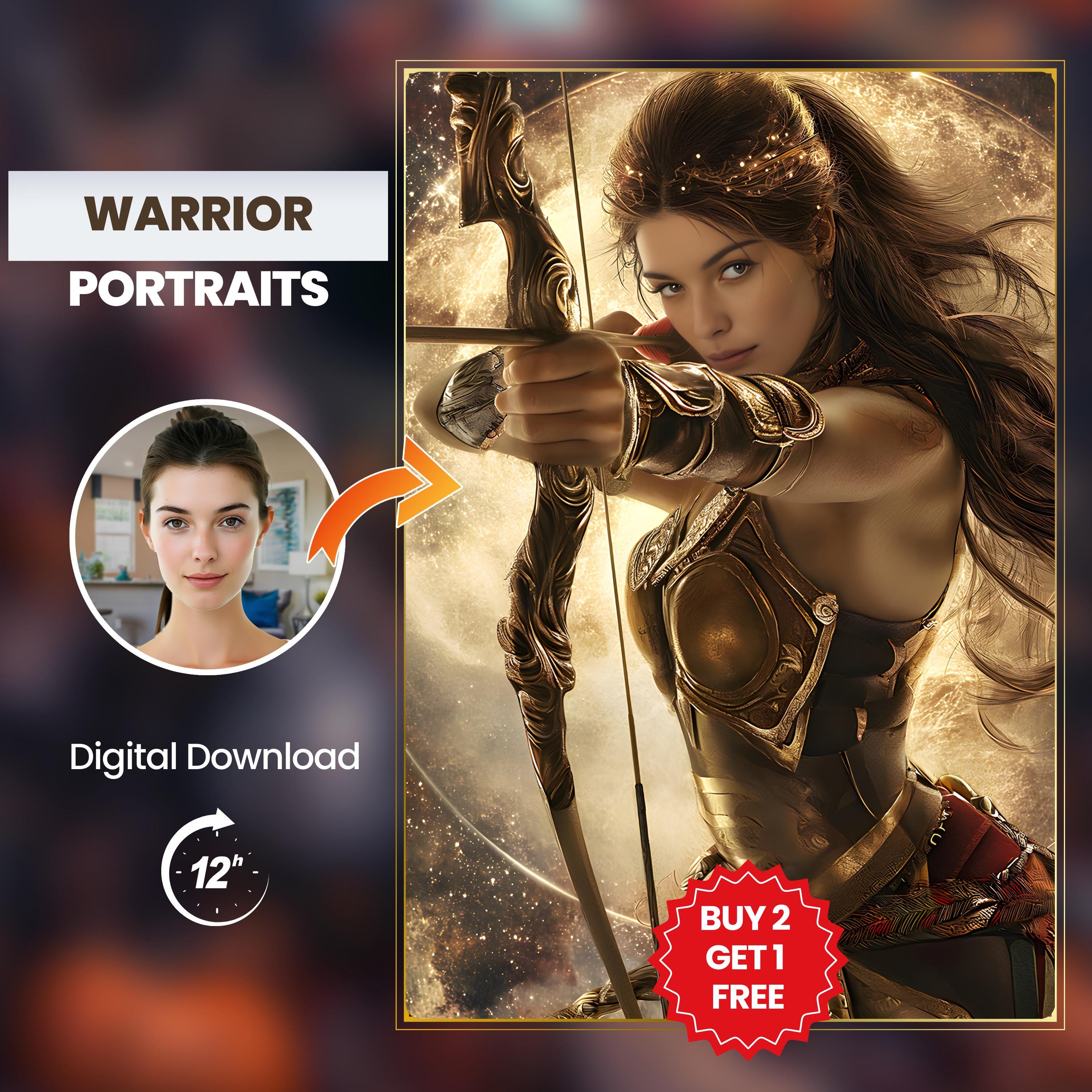 Warrior Portrait | Beautiful Warrior Women Art, Fantasy Decor, Unique Gift for Her, Strength & Empowerment Home Wall Art