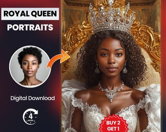 Custom Queen Portrait | Unique Wall Art, Personalized Home Decor, Elegant Gift for Her, Customizable Artwork