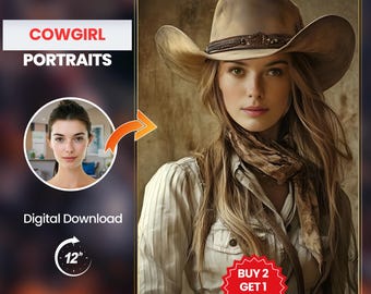 Custom Cowgirl Portrait From Photo, Western Art from Photo, Female Portrait, Birthday Gift for Her