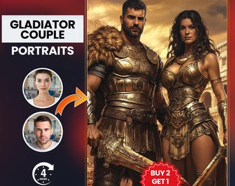 Gladiatorporträtt: Anpassat gladiatorparporträtt, unik konst för vilda krigare och väggdekor | Ansiktsbyte