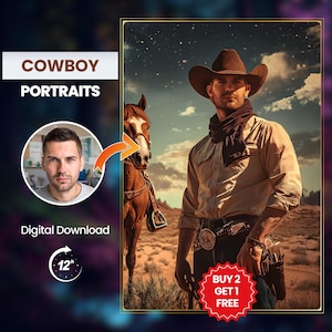 Cowboy Portrait | Custom Cowboy Art Print | Personalized Western Decor for Ranch Lovers & Unique Gift Idea