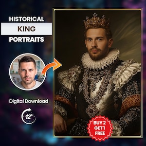 Custom King Portrait | Historical Portrait Art, Personalized Gift for Royalty Lovers & Home Decor