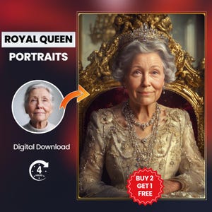 Royal Queen Custom Portrait | Elegant Home Decor, Unique Gift for Her, Personalized Wall Art, Customizable Artwork Design