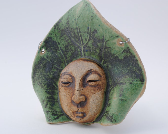 Ceramic Mask Sculpture Art Clay Leaf Face Garden Home Decor Etsy