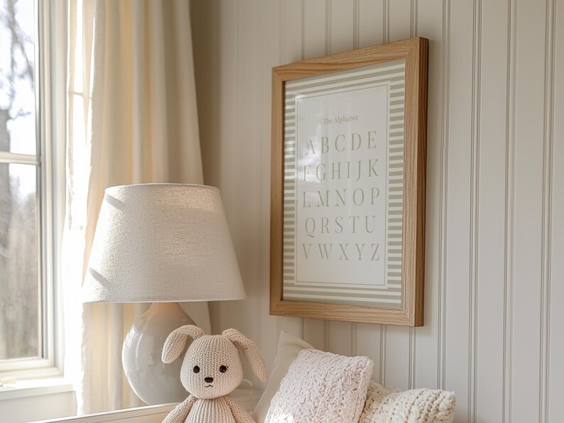 Neutral Vintage Alphabet Printable Wall Art, Beige Stripe ABC Poster ...