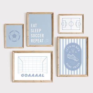 Set of 5 Soccer Printable Wall Art, Blue Soccer Theme Gallery Wall Decor, Neutral Football Posters, Sports Nursery Prints DIGITAL DOWNLOAD
