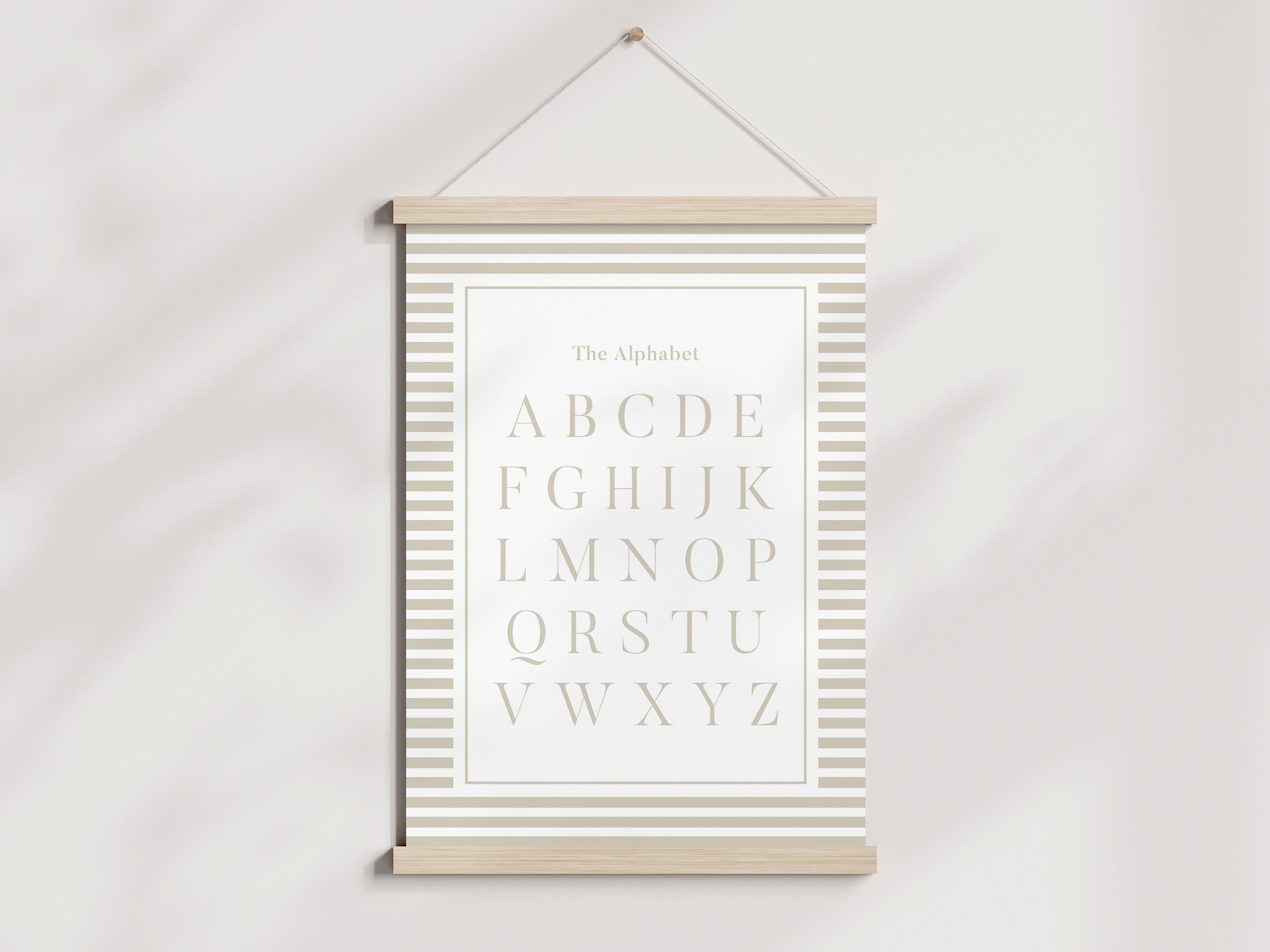 Neutral Vintage Alphabet Printable Wall Art, Beige Stripe ABC Poster ...