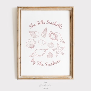 She Sells Seashells By The Seashore, Girls Dusty Pink Nursery Decor, Seashell Quote, Beach Themed Bedroom, Ocean Wall Art, DIGITAL DOWNLOAD