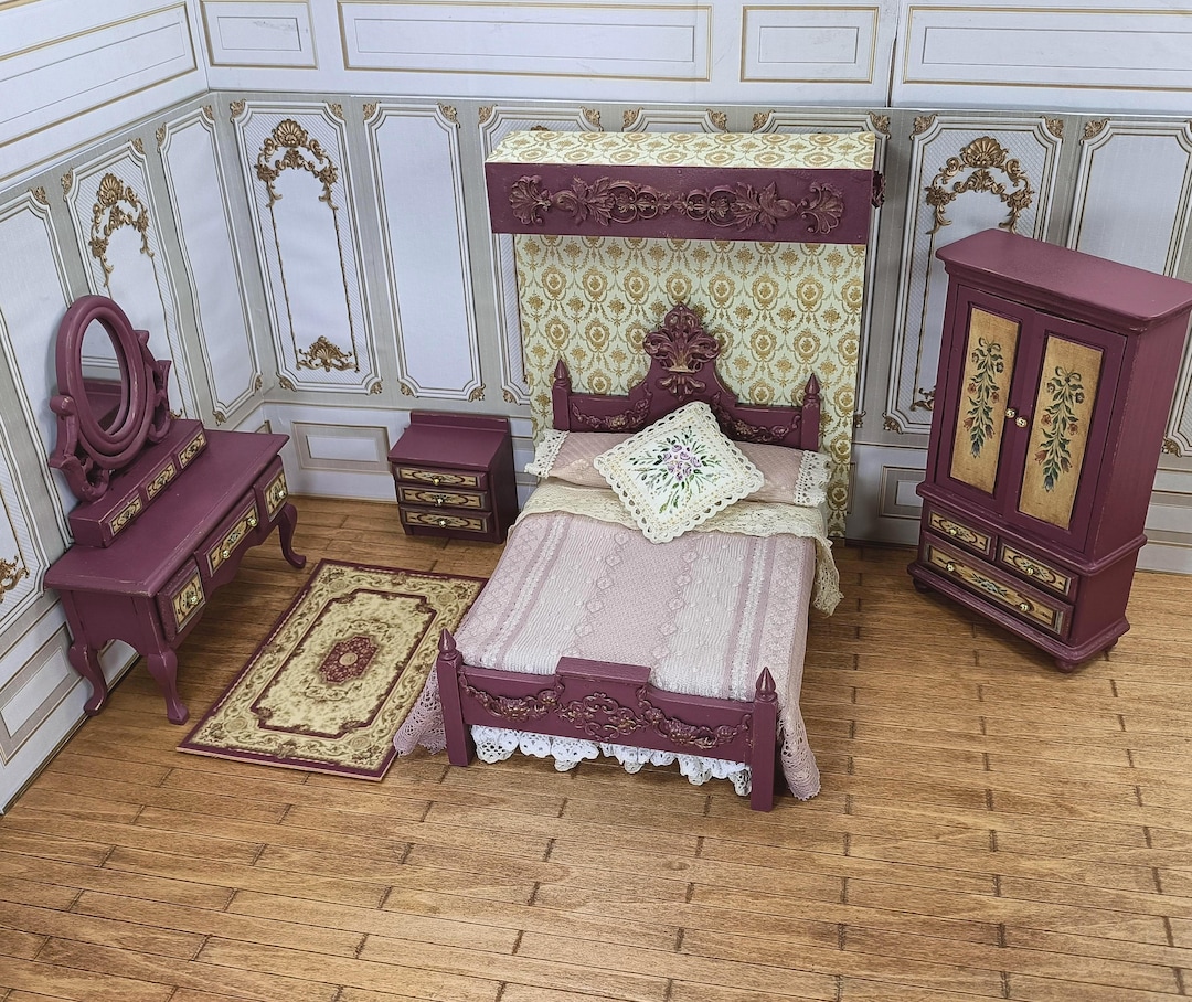 Miniature Dollhouse Bedroom Furniture. the Hand Painted. Furniture of ...