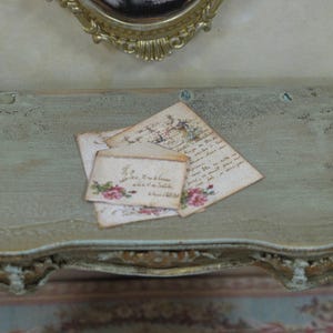 Miniature letter lady romantic desk set envelope vintage mail Antique Letter sheet shabby chic handmade ACCESSORIES 1:12 Dollhouse Miniature